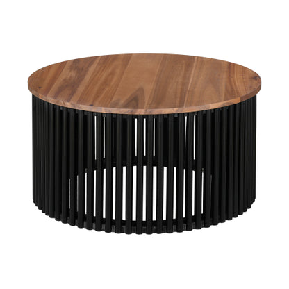 30inch  Acacia Solid Wood Round Coffee Table, Natural & Black Floating Top Accent Table