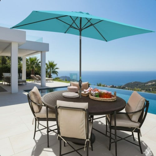6.5 x 10 ft Turquoise Rectangular Patio Umbrella with Crank, Tilt, Polyester UV-Resistant Canopy for Pool, Backyard & Patio (Without base)