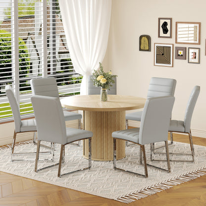 47.2 Inch Wood Grain Round Dining Table Set with Roman Column Base & Storage Shelf, Retro Brown 2-Piece Dining Set