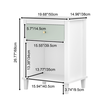 26.77''H Kids Nightstand with Drawer and Shelf, Sage and White Storage Table