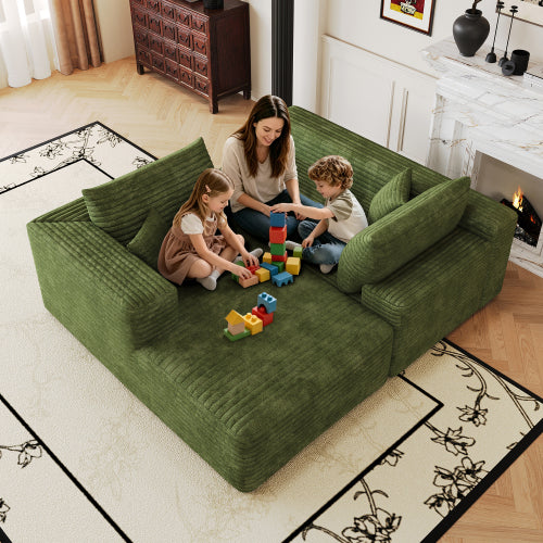 103 inch  Green Plush Corduroy L-Shape Cloud Modular Sofa, No Assembly