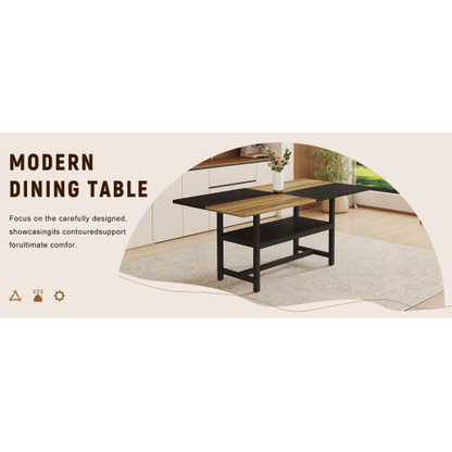 Two-Tone Spliced Dining Table with Storage Shelf