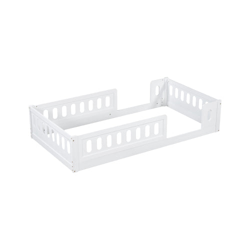 Wood Twin Size Platform Bed with Guardrail, White