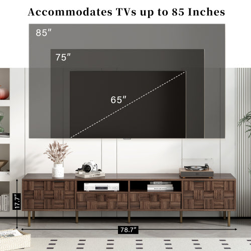 78.7 Inch Dark Brown Mid-Century TV Stand 2 Drawer Media Cabinet Fits 85 Inch Large TV