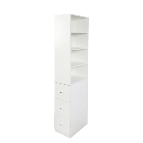 Tall Display Storage Cabinet with Shelves and Side Drawers