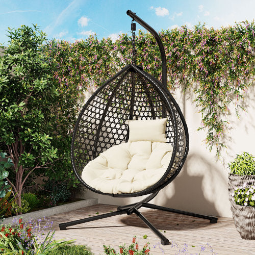 U_STYLE Sturdy Hammock Chair with Stand, Durable Hanging Egg Chair with Rattan Weaving