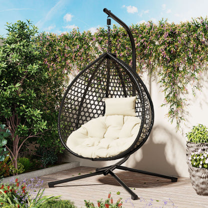 U_STYLE Sturdy Hammock Chair with Stand, Durable Hanging Egg Chair with Rattan Weaving