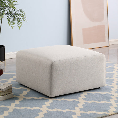 Beige Chenille Square Ottoman 29.92 inchx29.92 inch, Fully Assembled Multiuse Footrest for Living Room