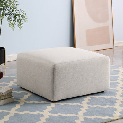 Beige Chenille Square Ottoman 29.92 inchx29.92 inch, Fully Assembled Multiuse Footrest for Living Room