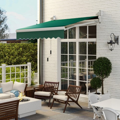 Outsunny 8' x 7' Patio Retractable Awning, Manual Exterior Sun Shade Deck Window Cover, Green