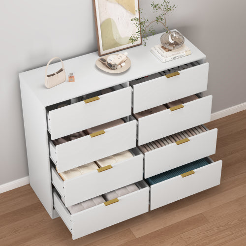 8 Drawers Dresser for Bedroom, Wood Bedroom Dresser Modern Drawer Chest, 8 Chest of Drawer, Tall Dresser for Closet, Dressers Organizer for Living Room, Closet, Hallway White