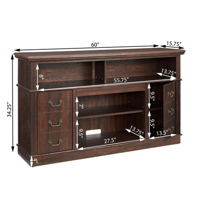 60 Inch Espresso Mid-Century Farmhouse TV Stand 3 Cable Holes Media Console Fits 65 Inch TV