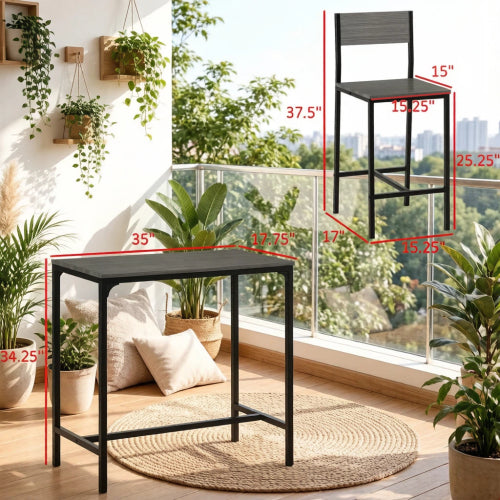 3-Piece Bar Table Set with 2 High Back Stools for Kitchen Dining Space