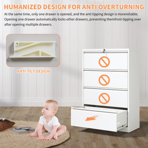 4-Drawer Heavy Duty Metal Lockable Lateral File Cabinet For Office