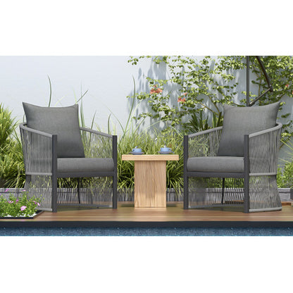 [Set of 2] Modern Gray Curved Aluminum Lounge Chair with Stylish Rope-Weave Design and Cushioned Comfort, Perfect for Outdoor Living