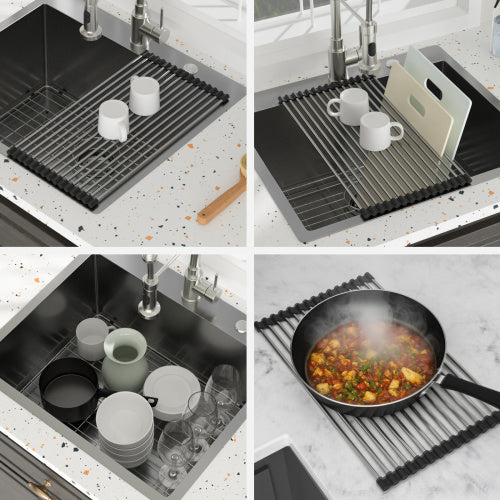 Laundry Sink Drop In - 25" x 22" x 12" Laundry Utility Sink 16 Gauge Stainless Steel Drop In Topmount Gunmetal Black 12 Inch Deep Single Bowl Above Counter Utility Laundry Room Sink Basin