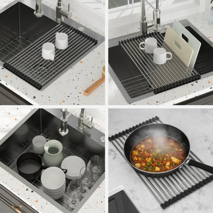 Laundry Sink Drop In - 25" x 22" x 12" Laundry Utility Sink 16 Gauge Stainless Steel Drop In Topmount Gunmetal Black 12 Inch Deep Single Bowl Above Counter Utility Laundry Room Sink Basin