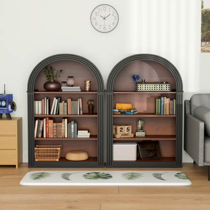Arched 4-Shelf Tall Wood Bookcase Open Display Storage Shelf Black