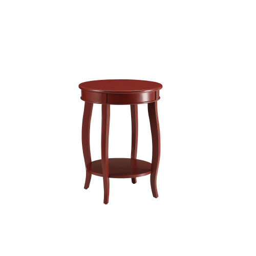 Aberta Red Finish Round Accent Table with Bottom Open Storage Shelf, Wooden Cabriole Legs