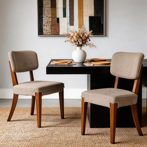 Armless Wood Dining Chairs with Upholstered Seats, Set of 2, Brown