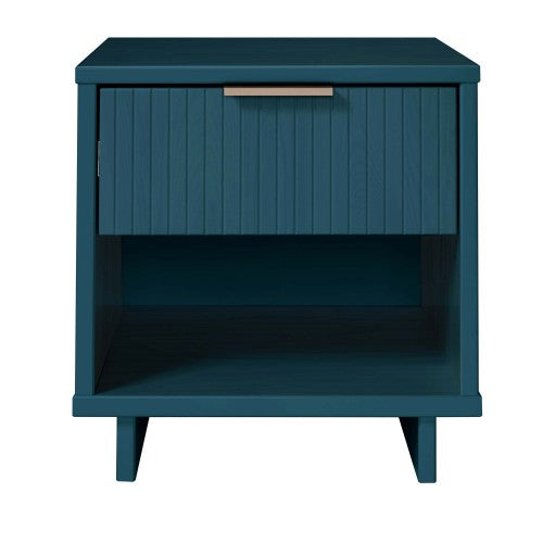 Midnight Blue Ribbed Solid Wood Nightstand