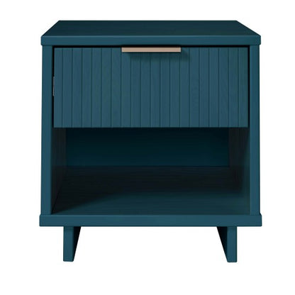 Midnight Blue Ribbed Solid Wood Nightstand