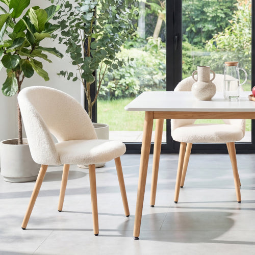 Teddy Velvet Dining Accent Chairs with Wood Legs, Set of 2, White