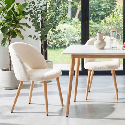 Teddy Velvet Dining Accent Chairs with Wood Legs, Set of 2, White