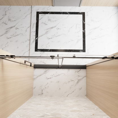 Frameless Single sliding shower door 56-60 "W x 76" H, 1/4 "(6 mm) Clear Tempered Glass, Explosion Proof Film, Stainless Steel Handle Square Tube Track ,Matte Black