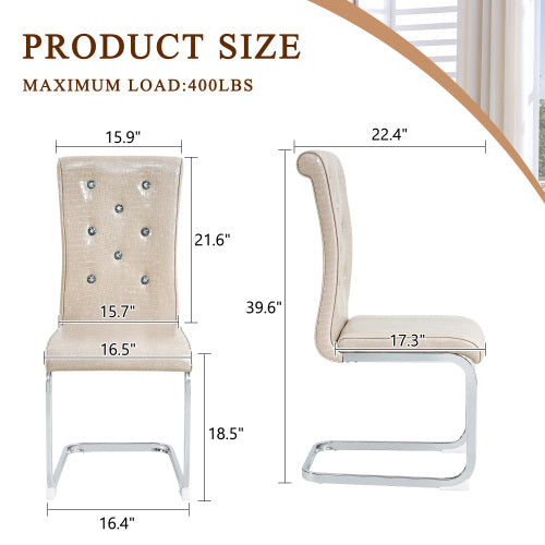 Set of 2 Retro Alligator Skin PVC Dining Chairs, Crystal Buckle Chairs with Electroplated Metal Bow Legs