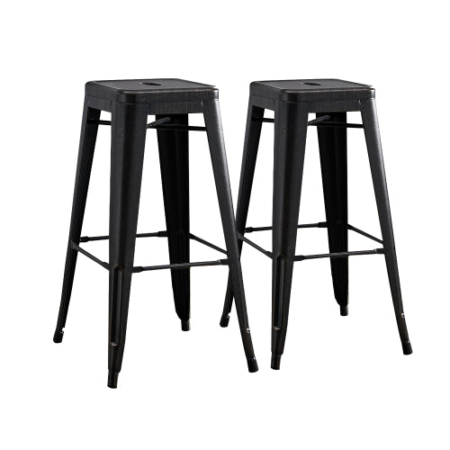 Backless Modern Light Weight Industrial Contemporary Rustic Vintage Costal Metal Bar Stools Without Back and 4 Leg Design (Set of 2) (30inch Seat, Distressed Black)
