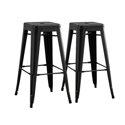 Backless Modern Light Weight Industrial Contemporary Rustic Vintage Costal Metal Bar Stools Without Back and 4 Leg Design (Set of 2) (30inch Seat, Distressed Black)