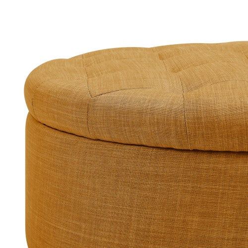 Linen Tufted Storage Ottoman with Nailhead Trim, Multiuse Footrest & Accent Stool for Bedroom Living Room Nursery