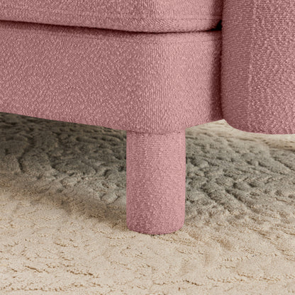 Modern Ottoman Polyester Pink Upholstered Accent Ottoman with Boucle Fabric and Wooden Frame