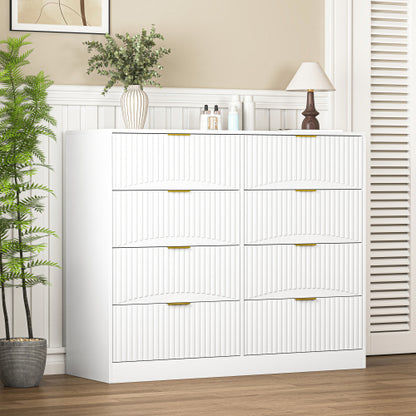 Modern 8 Drawers Dresser Chests for Bedroom,47.2" Wide Wood Chest of Drawers with Gold Metal Handle,Drawer Organizer for Bedroom,Living Room,Hallway and Entryway,White