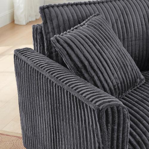 Grey Retro Corduroy Ergonomic Lazy Single Sofa Chair with Dual Armrests