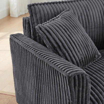 Grey Retro Corduroy Ergonomic Lazy Single Sofa Chair with Dual Armrests