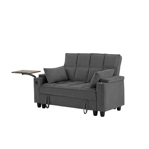 Dark Grey Loveseat Sofa with Storage,USB Ports,Cup Holder & Swivel Table