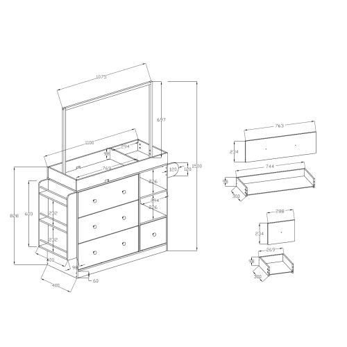 Modern Table Dresser,Baby Dressing Table with 3 extra deep Drawers and Storage Shelves and Hangers, Multi-Functional Baby Changing Table with Drying Rack for Nursery, White