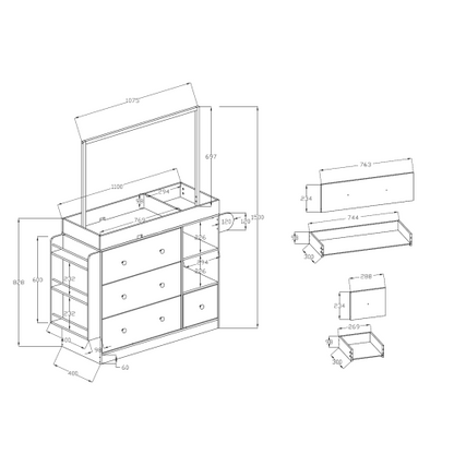 Modern Table Dresser,Baby Dressing Table with 3 extra deep Drawers and Storage Shelves and Hangers, Multi-Functional Baby Changing Table with Drying Rack for Nursery, White