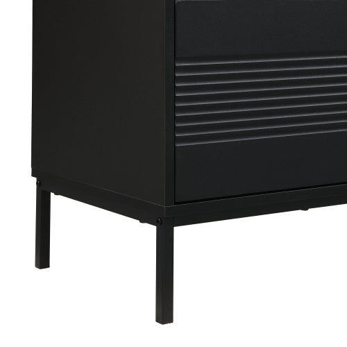 Mid Century Modern 75 Inch TV Stand with Sliding Doors Walnut Console