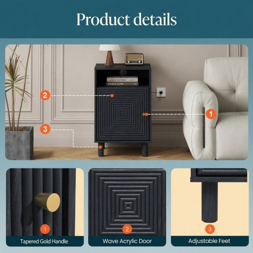 Set of 2 Black Nightstands with Charging Station, 15.7inch¡Á15.7inch¡Á24.4inchH