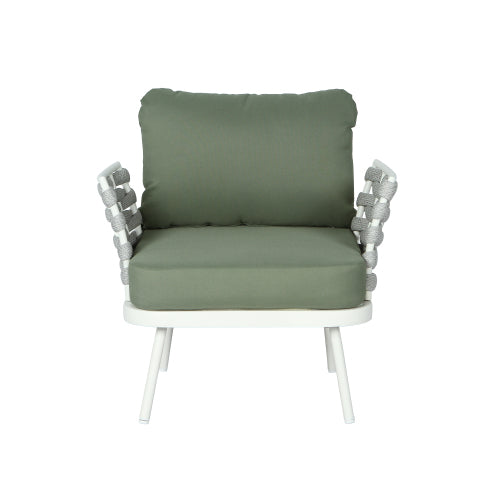 Mariano Steel Club Chair Set of 2, Off White+Green
