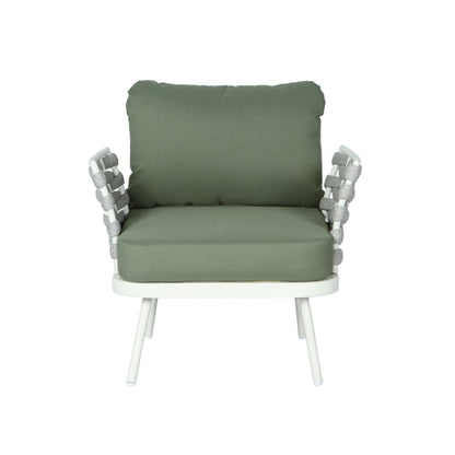 Mariano Steel Club Chair Set of 2, Off White+Green