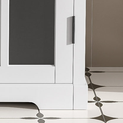 30" Modern Bathroom Vanity with Ceramic Sink, Bathroom Vanity Cabinet with Tempered Blurred Glass and Matte Black Handles, Equipped with Large Storage Space and Rubber Wood Frame, White