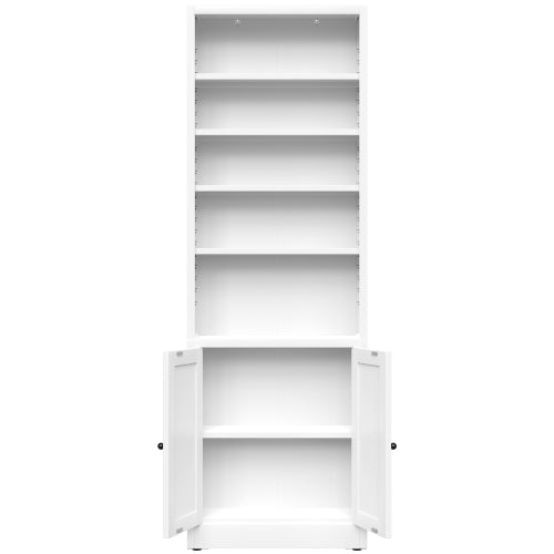 71 Inch Tall 5 Tier Metal Bookshelf With Closed Door Adjustable Storage Cabinet