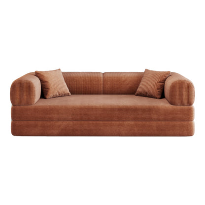 78.8-Inch Brown Compression Convertible Boneless Modular Corduroy Floor Sofa-Bed No-Assembly for Living-Room Bedroom