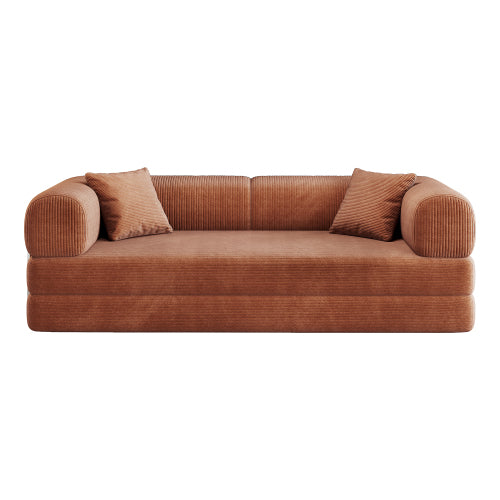 78.8-Inch Brown Compression Convertible Boneless Modular Corduroy Floor Sofa-Bed No-Assembly for Living-Room Bedroom