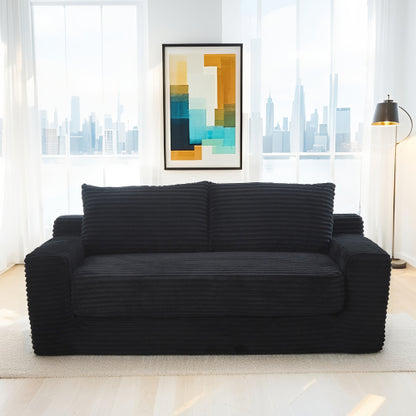 56 inch  Black Memory-Foam Compression Convertible Corduroy Loveseat, No Assembly