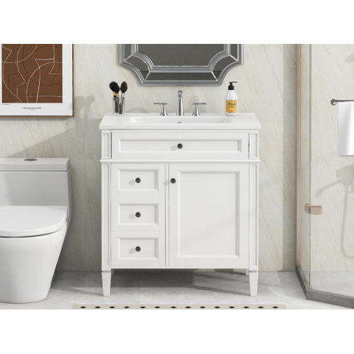 30'' Bathroom Vanity with Top Sink, Modern Bathroom Storage Cabinet with 2 Drawers and a Tip-out Drawer, Single Sink Bathroom Vanity
